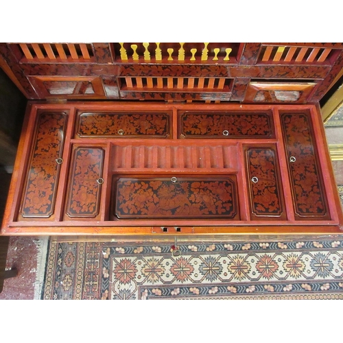 438 - Chinese opium chest with fully fitted interior together with working key bell mechanism and key - Ap... 