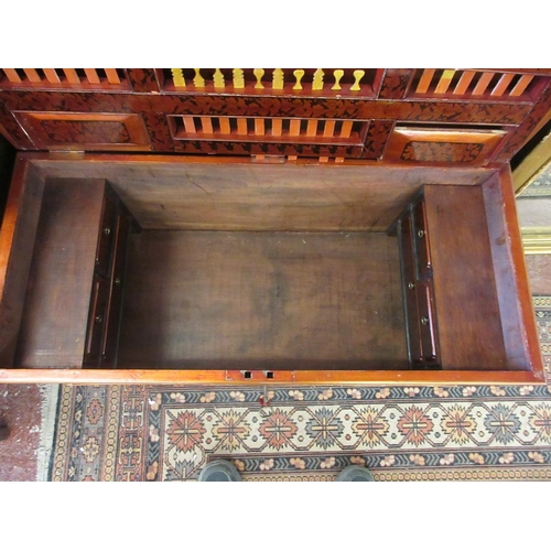 438 - Chinese opium chest with fully fitted interior together with working key bell mechanism and key - Ap... 