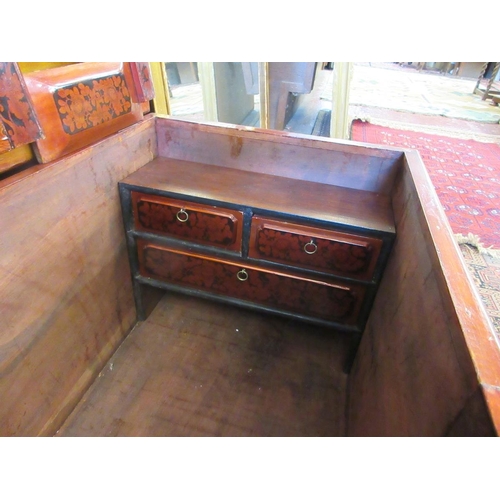 438 - Chinese opium chest with fully fitted interior together with working key bell mechanism and key - Ap... 