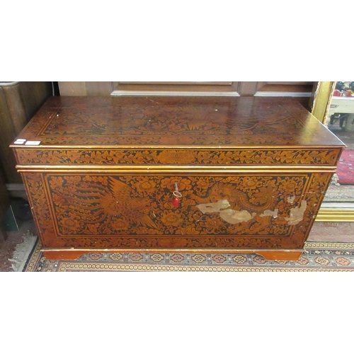 438 - Chinese opium chest with fully fitted interior together with working key bell mechanism and key - Ap... 