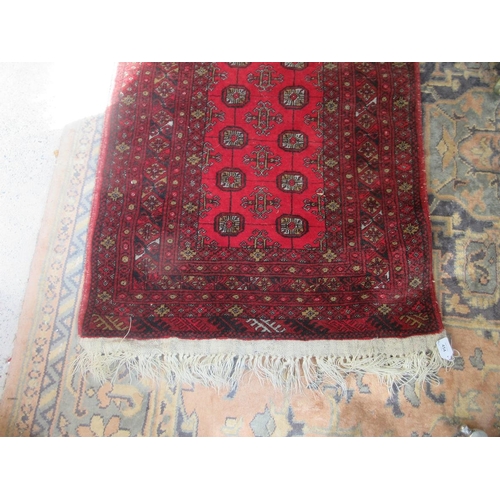 454 - Red patterned runner - Approx size 288cm x  83cm.