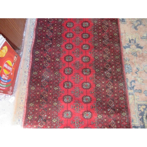 454 - Red patterned runner - Approx size 288cm x  83cm.