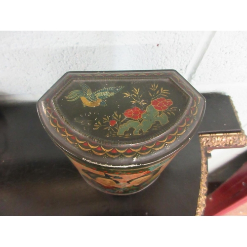 459 - Vintage Oriental style tea caddy containing the original contents of 1lb of tea leaves