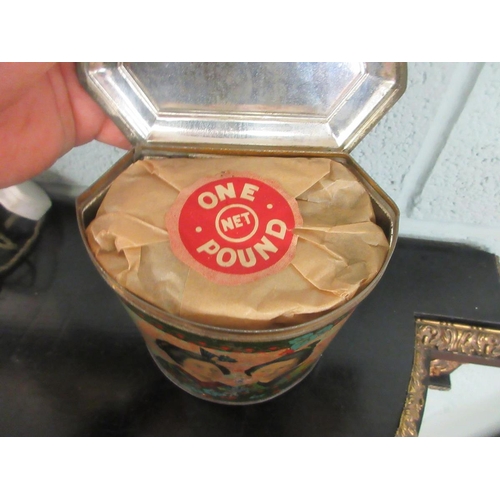 459 - Vintage Oriental style tea caddy containing the original contents of 1lb of tea leaves