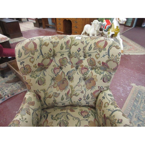 471 - Button back armchair with William Morris style upholstery