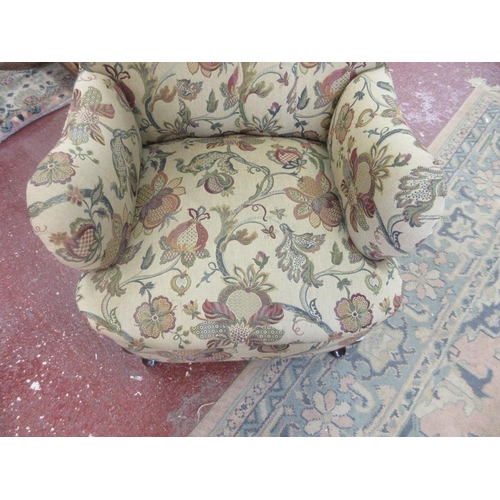 471 - Button back armchair with William Morris style upholstery