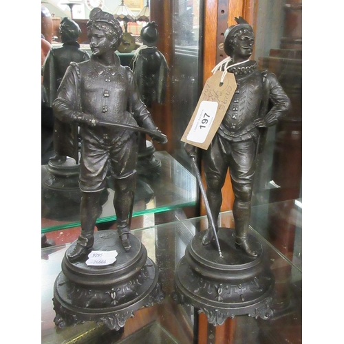 197 - Pair of cast metal figurines of duellists signed 'LSF