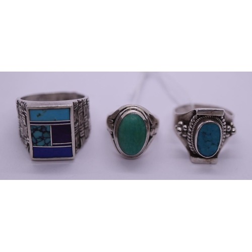 20 - 3 silver and turquoise rings.