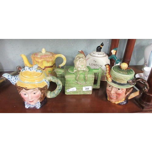 209 - Novelty teapots including Beswick Sam Weller, Dolly Varden, Humpty Dumpty and Haystack design by Lin... 