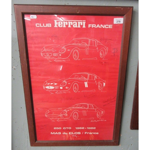 278 - Vintage Club Ferrari poster with signatures 