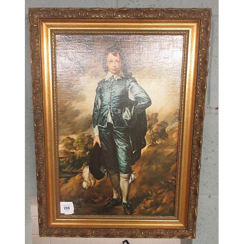 288 - Oleograph of Thomas Gainsborough's Blue Boy in gilt frame - IS approx 29.5cm x 44.5cm