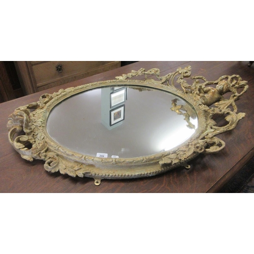 299 - Large early 19thC gilt mirror depicting a rams head at base and seated cherub - Approx Height 108cm