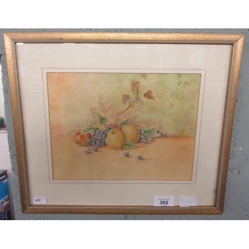 302 - Still life watercolour by Royal Worcester artist E.R. Booth - Approx image size 25cm x 19cm