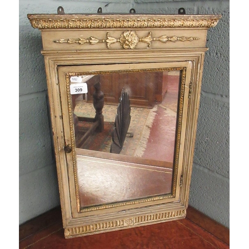 309 - Antique gilt wood mirrored corner cupboard - Approx size W: 40cm D: 30cm H: 57cm