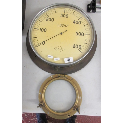 320 - Steam gauge togther with a brass porthole