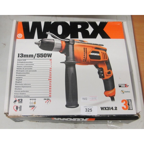 325 - Worx corded impact driver 13mm/550w WX314.2 - Pat tested