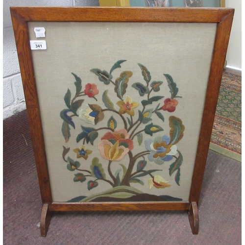 341 - Oak framed fire screen with tapestry insert