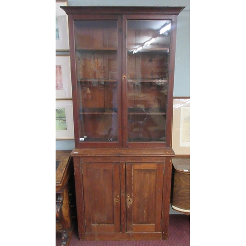 349 - Antique pine glazed top bookcase