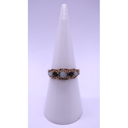 36 - 9ct gold opal and sapphire ring - Size L