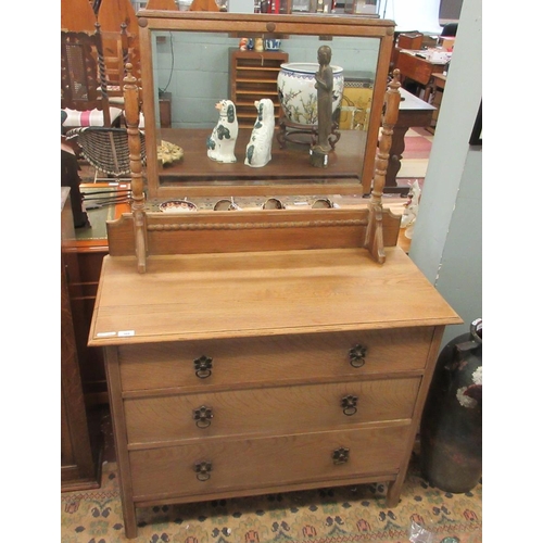 366 - Light oak, 3 drawer chest of drawers with mirror