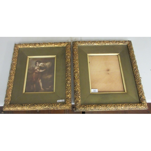 383 - 2 decorative antique gilt frames - one with a print