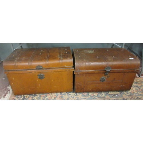 385 - 2 metal, domed travel/storage chests.