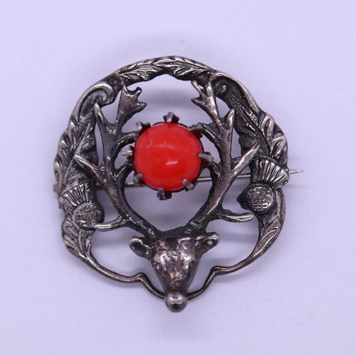 44 - Scottish silver stone set stag brooch