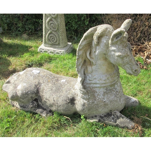 468 - Antique reconstituted stone horse garden statue - Approx size L: 82cm W: 30cm H: 54cm