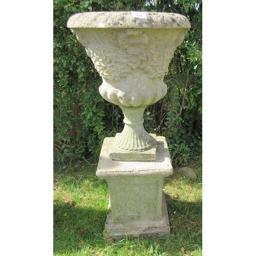 470 - Reconstituted stone pedestal planter on plinth