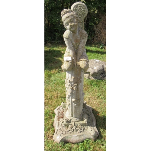 471 - Reconstituted stone garden statue of a girl sitting on a column