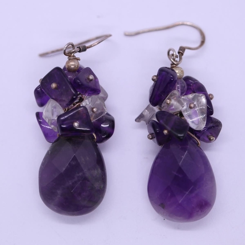 51 - Pair of silver and amethyst drop earrings