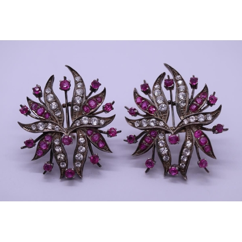 59 - Pair of antique silver ruby set earrings