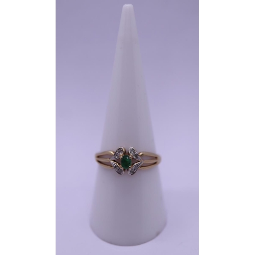 62 - 9ct gold diamond and emerald set ring - Size P