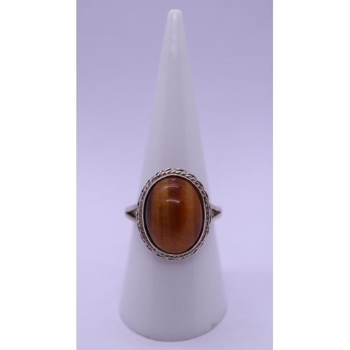 63 - Silver tigers eye set ring - Size P