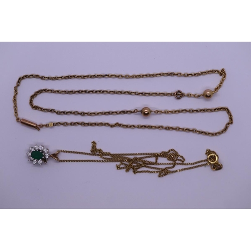 87 - 9ct gold necklace together with 9ct gold necklace and pendant (missing stone)