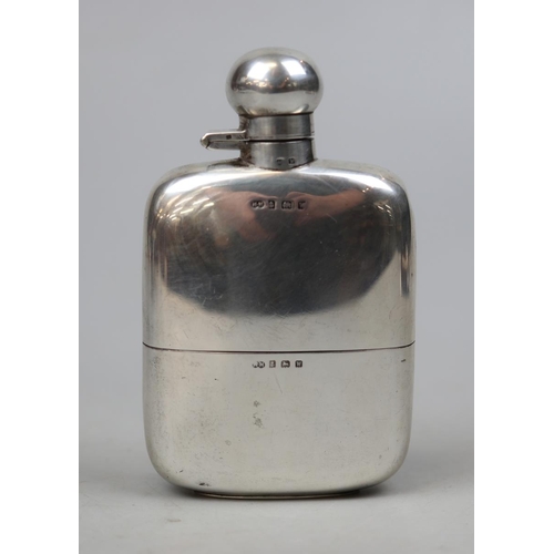 9 - Hallmarked silver hip flask with detachable cup. Birmingham mark - Approx weight 183g