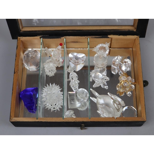 147 - Collection of crystal animals in display cases