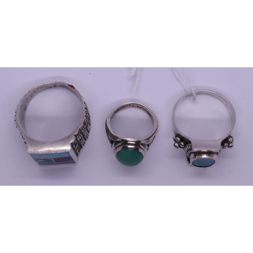 20 - 3 silver and turquoise rings.