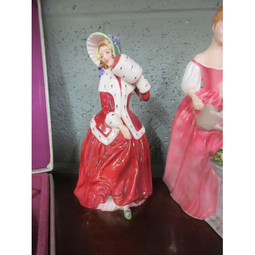 202 - Royal Doulton ladies figurines -- Kathleen, Alexandra, Rose, Lavinia, Valerie and 'Christmas Morn'. ... 