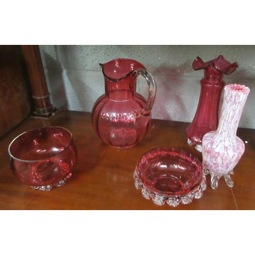 205 - Collection of cranberry glass and Art Deco vase etc