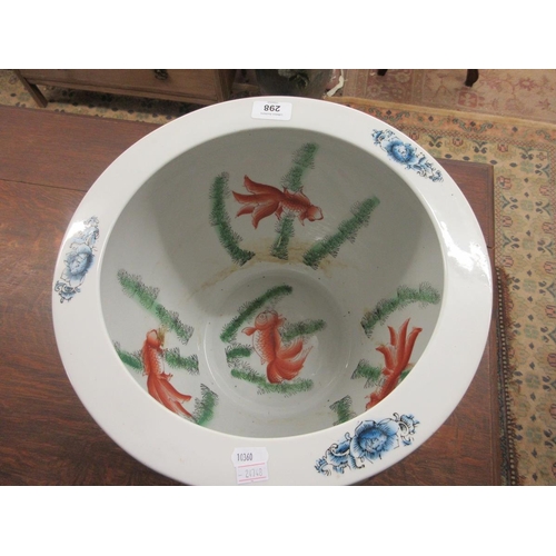 298 - Large hand painted Chinese fish bowl on wooden stand