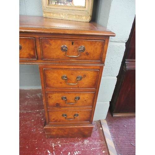 305 - Burr Walnut pedestal desk - Approx W: 121cm  D: 60cm  H: 76cm