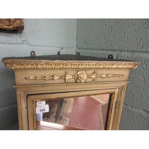 309 - Antique gilt wood mirrored corner cupboard - Approx size W: 40cm D: 30cm H: 57cm