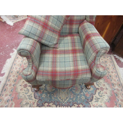 364 - Well shaped wing-back armchair with tartan upholstery