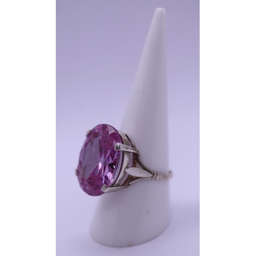 38 - Silver amethyst set ring - Size Q