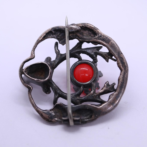 44 - Scottish silver stone set stag brooch