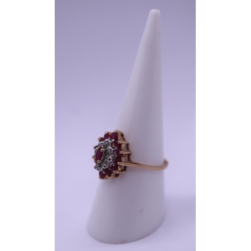 45 - 9ct gold ruby and diamond ring - Size O