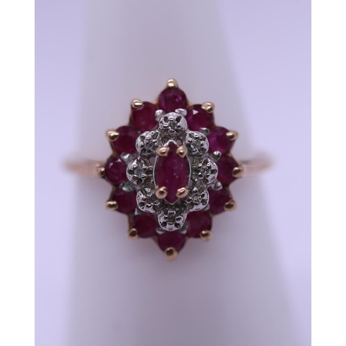 45 - 9ct gold ruby and diamond ring - Size O