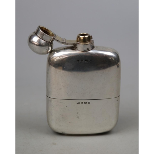 9 - Hallmarked silver hip flask with detachable cup. Birmingham mark - Approx weight 183g