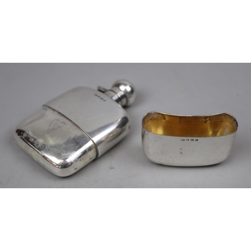 9 - Hallmarked silver hip flask with detachable cup. Birmingham mark - Approx weight 183g